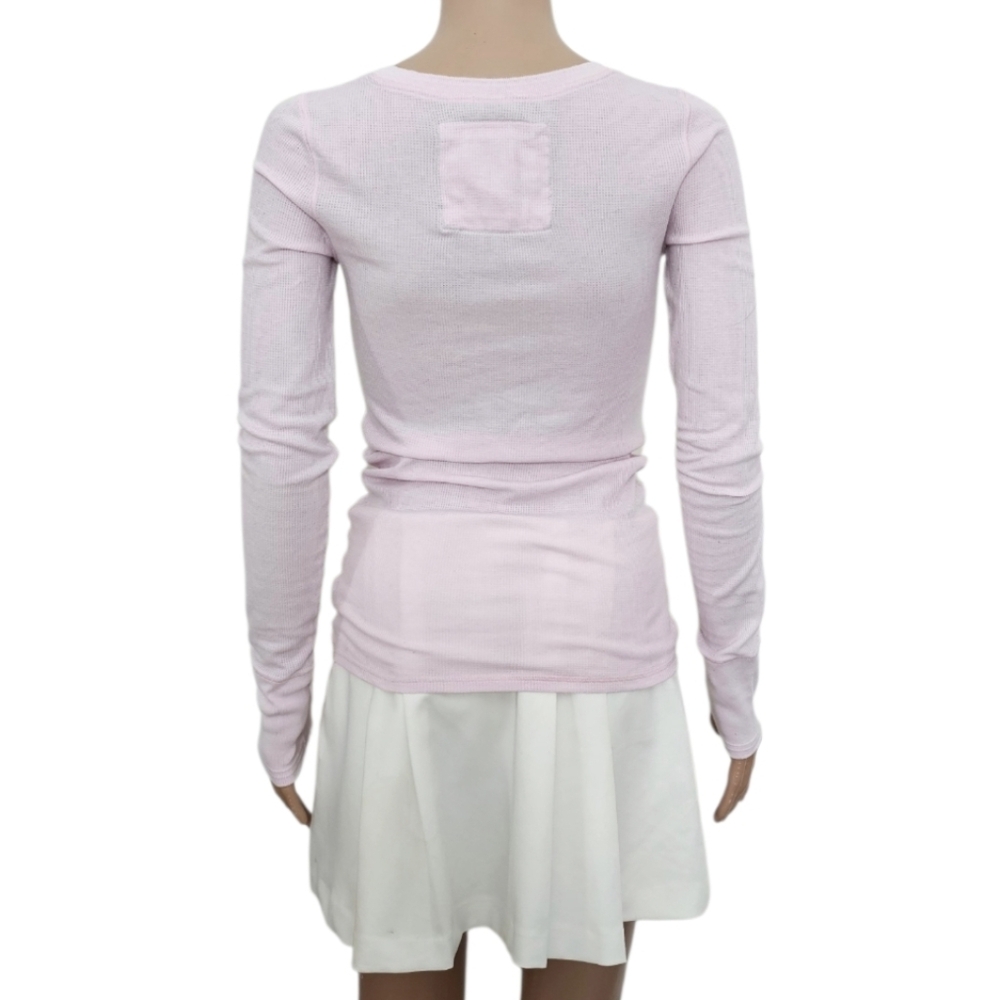 Abercrombie & Fitch Y2k Baby Pink Thermal Henley Coquette Waffle Ribbed Knit - Picture 8 of 9